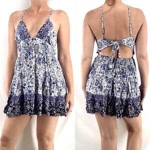 Boho Babydoll Floral Mini Dress M Country Cowgirl Festival Beach Flirty Coquette